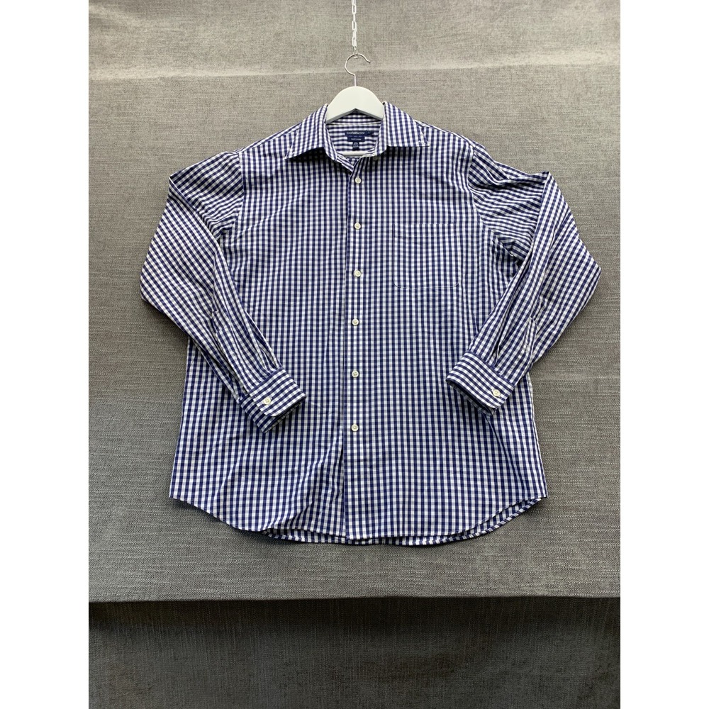 Croft & Barrow Dress Shirt Mens 16.5 Blue White Gingham Check Classic Fit Career
